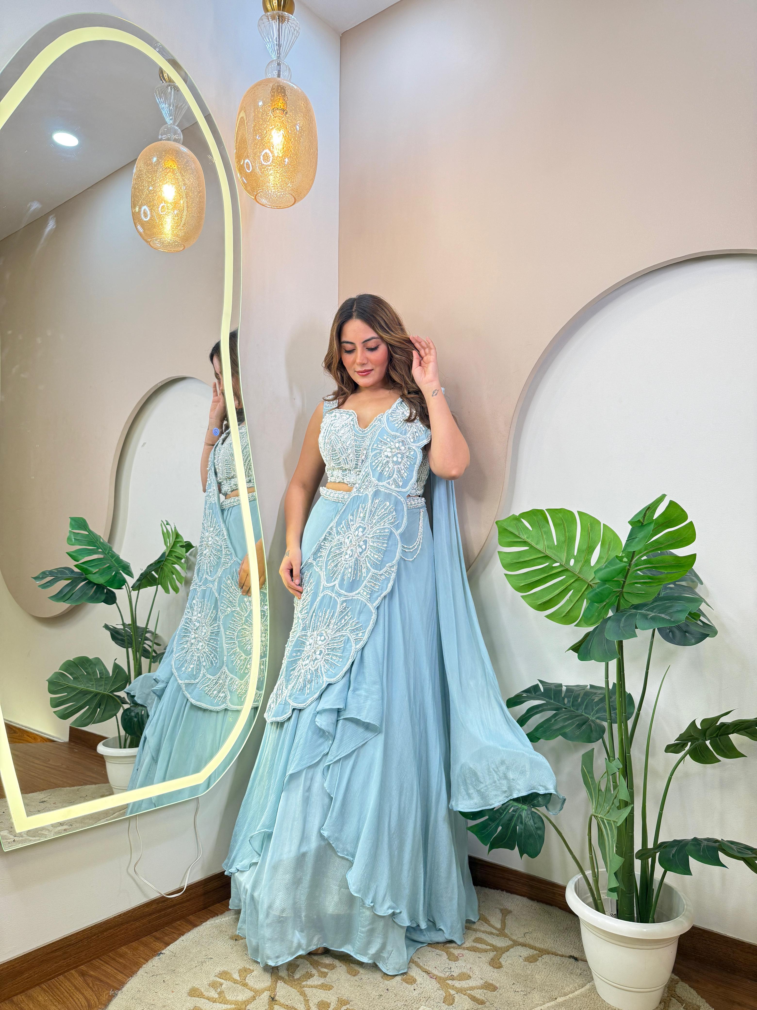 Party Wear 3pc Set Sky Blue Colour