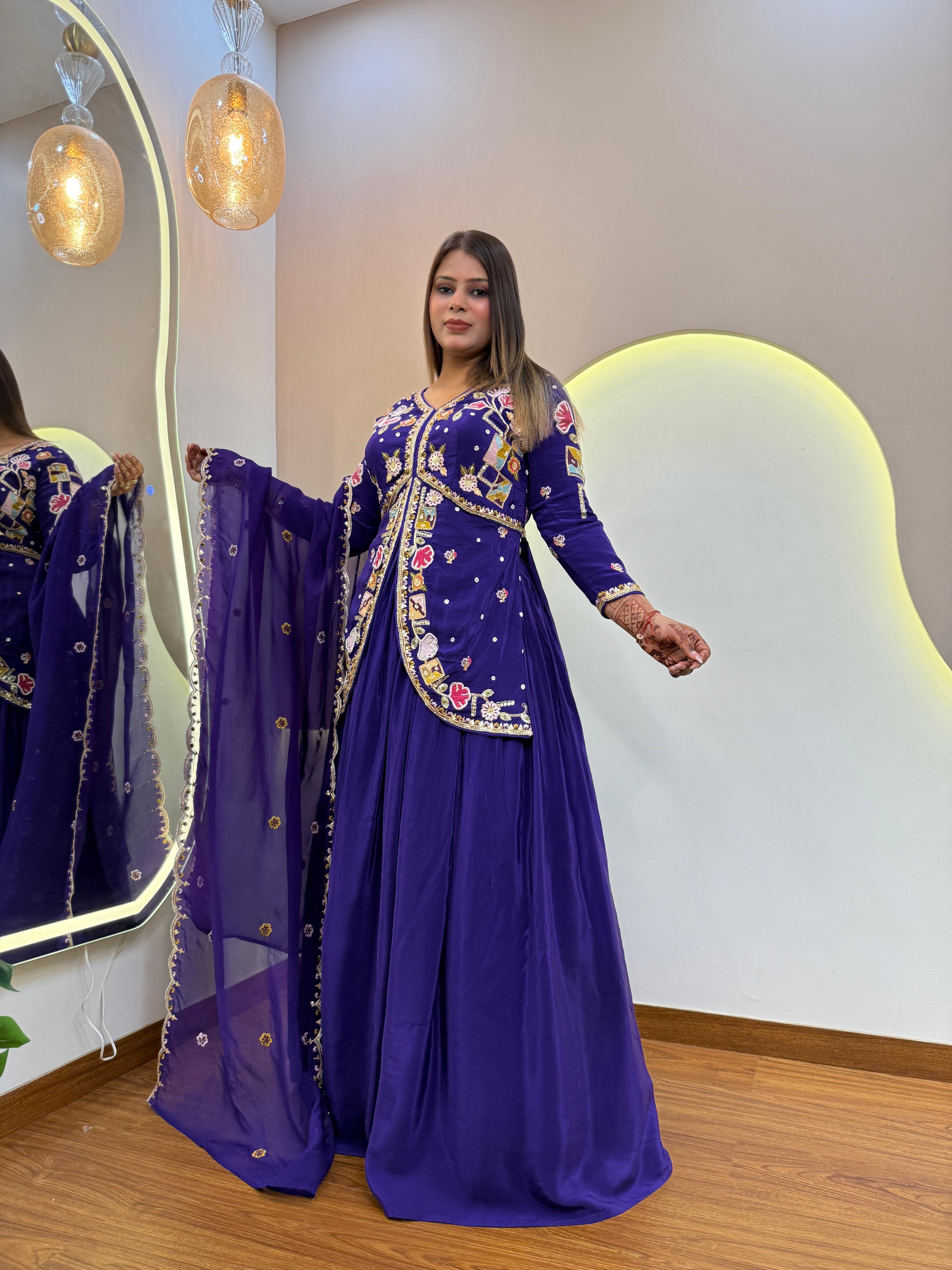 3Pc Lehenga Purple Colour with Hand Work