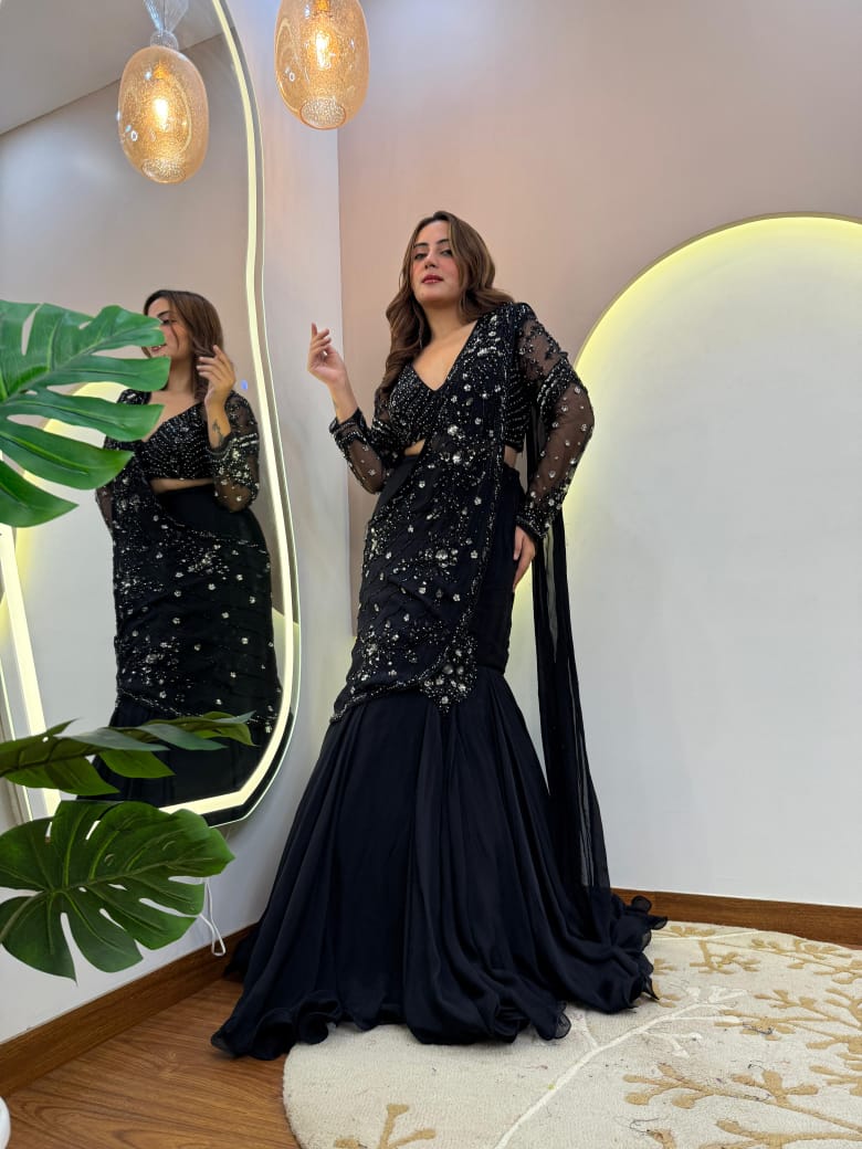 Party Wear Style Mermaid Look With Saree