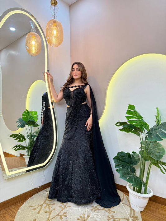 3pc Set Lehenga Black Color Rose Gold Hand Work