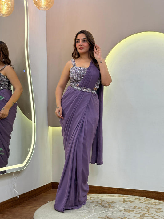Drape Georgette Lilac Saree